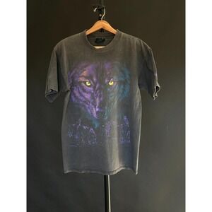 Vintage Habitat Faded Wolf Tshirt Black Medium Unisex 1990's Y2K Art